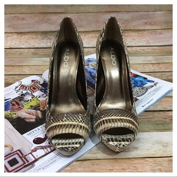 Aldo Snake Reptile Peep Toe Heels - Size 39 (8.5) - Picture 3 of 8